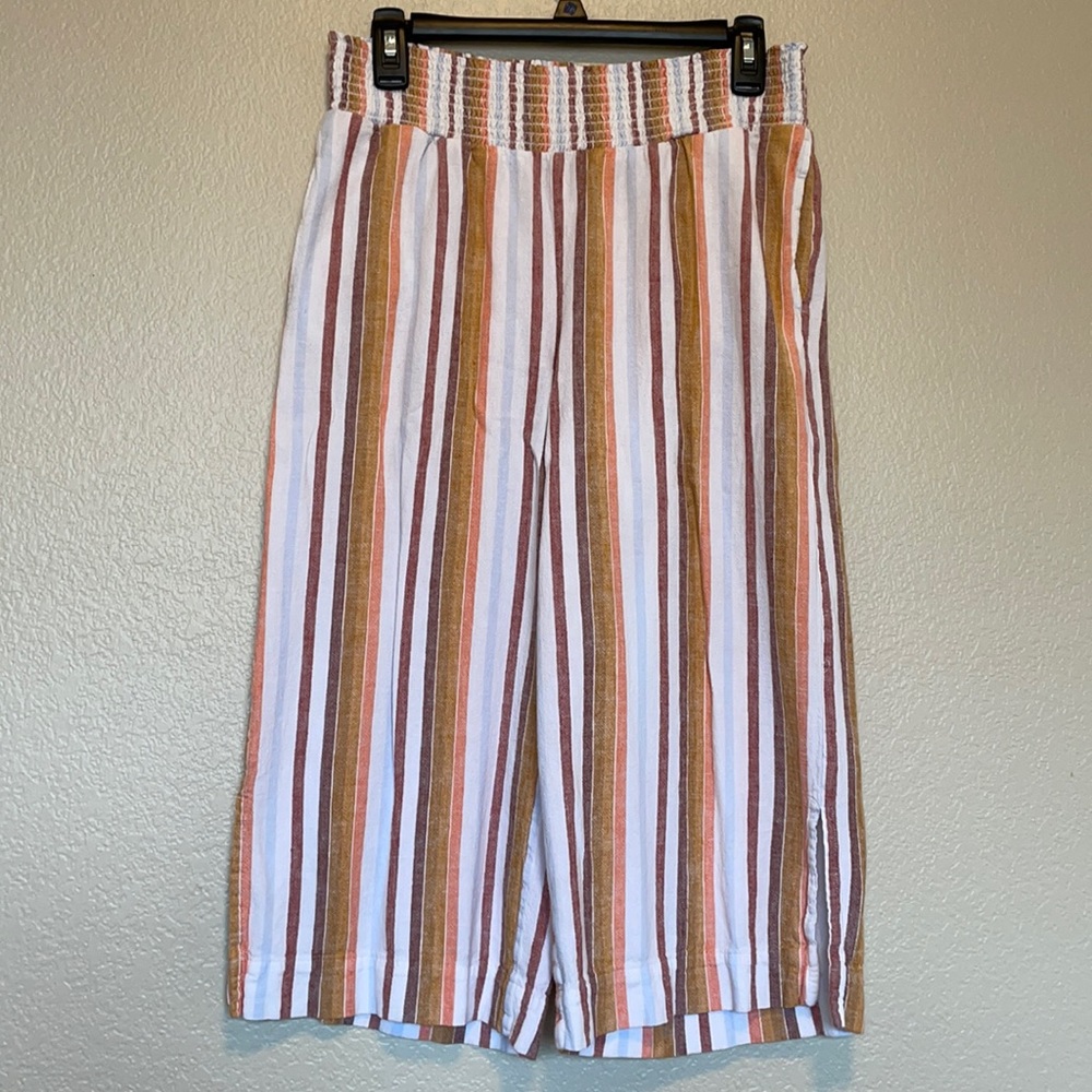 cloth & stone Striped Wide-Leg Pants in White, Brown & Tan